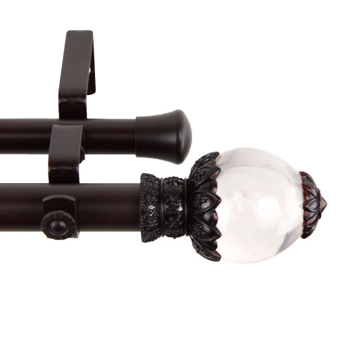 120"- 170" Solid Mahogany Brown and Clear Adjustable Double Curtain Rod - IMAGE 1