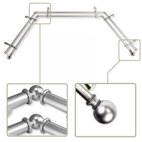 Adjustable Double Bay Window Curtain Rod - 150" - Silver - IMAGE 1