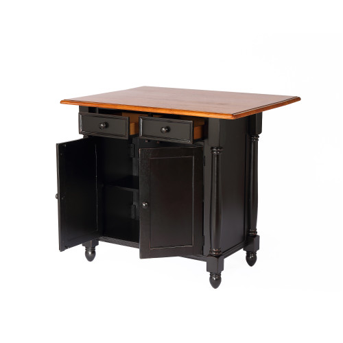 42" Antique Black and Cherry Kitchen Island with Cherry Drop Leaf Top - IMAGE 1
