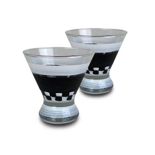 Set of 2 Black and White Checkered Chalk Cosmopolitan 4" - IMAGE 1