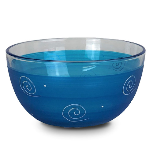 Set of 2 Turquoise and Clear Hand Painted Glass Serving Bowls 6" - IMAGE 1