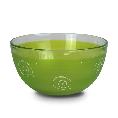 Set of 2 Green and White Contemporary Glass Serving Bowls 6" - IMAGE 1