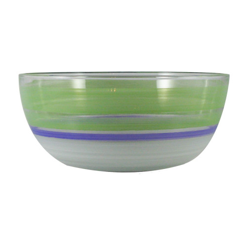 11" Green and White Contemporary Striped Glass Serving Bowl - IMAGE 1