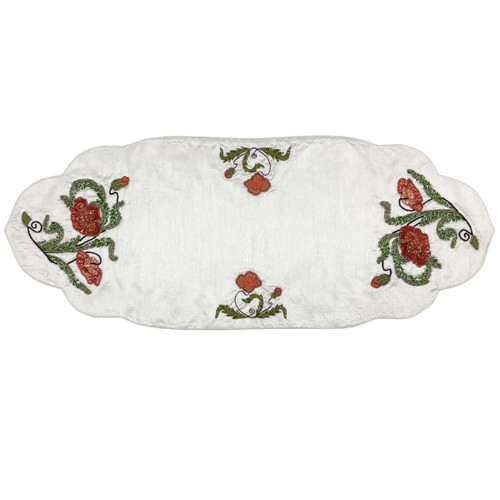 13.75" x 35" White and Red Rectangular Table Runner - IMAGE 1