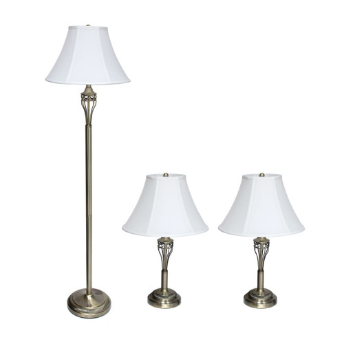 Table and Floor Lamps with White Shade - 60" - Antique Brass - Set of 3 - IMAGE 1