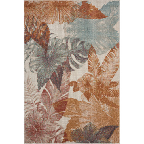 5.25' x 7.75' Beige and Orange Hibiscus Rectangular Outdoor Area Throw Rug - IMAGE 1