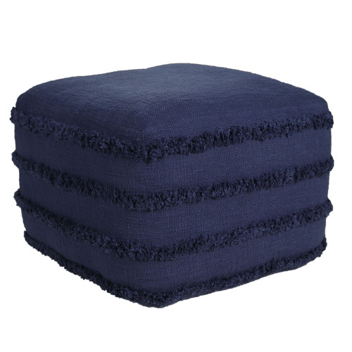 18" Navy Solid Texture and Striped Square Pouf Ottoman - IMAGE 1