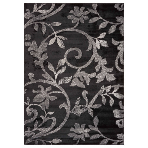 5' x 7' Black and Gray Filigree Rectangular Area Throw Rug - IMAGE 1