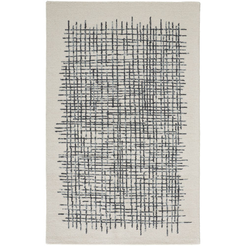 3.5' x 5.5' Ivory and Gray Architectural Hand Tufted Rectangular Wool Area Throw Rug - IMAGE 1
