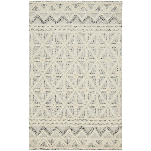 8' x 10' Ivory and Blue Moroccan Diamond Lines Hand Tufted Rectangular Wool Area Throw Rug - IMAGE 1