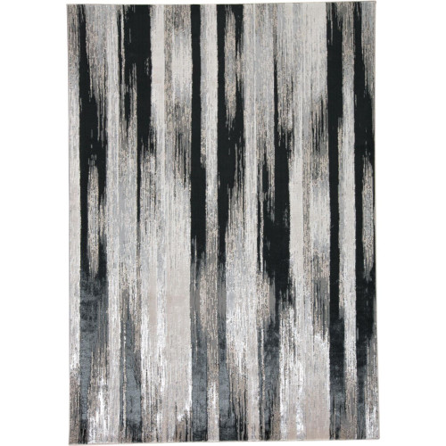 6.5' x 9.5' Black and Silver Gradient Streak Rectangular Area Throw Rug - IMAGE 1