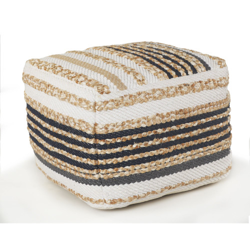 18" Brown and White Striped Jute Square Pouf Ottoman - IMAGE 1