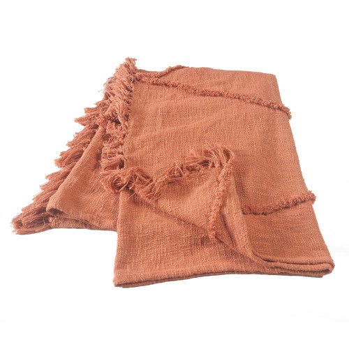 Solid Terracotta Red Diamond Tufted Throw Blanket with Fringes 50" x 60" - IMAGE 1