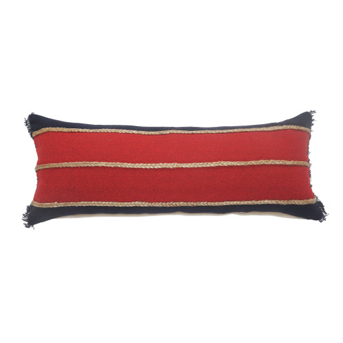 36" Red and Navy Striped Rectangular Lumbar Pillow - IMAGE 1