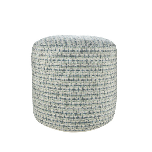20" Blue and Green Interwoven Coastal Round Outdoor Patio Pouf Ottoman - IMAGE 1