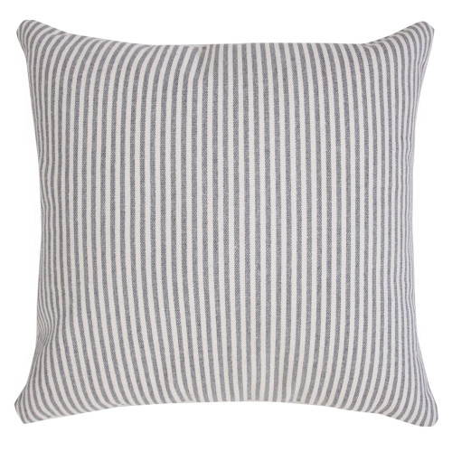 20" Gray and White Hand Woven Stonewash Striped Square Throw Pillow - IMAGE 1