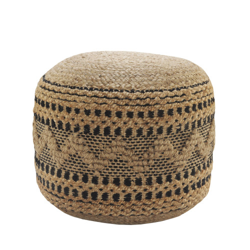 18" Tan and Black Chevron Handcrafted Round Pouf Ottoman - IMAGE 1