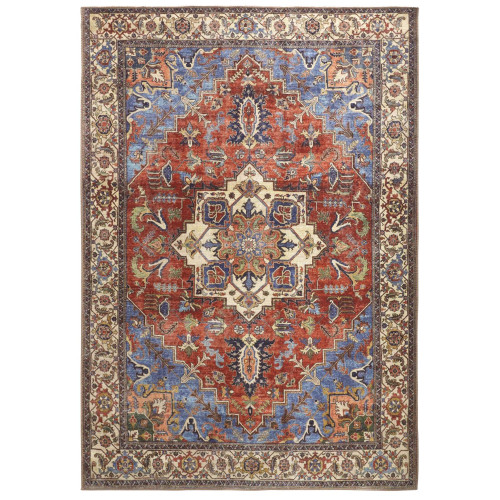4' x 6' Bronze and Blue Medallion Rectangular Area Throw Rug - IMAGE 1