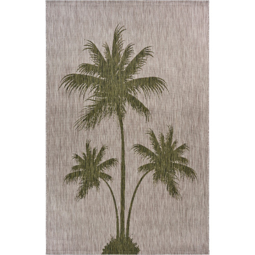 1.75' x 3' Beige and Green Palm Breeze Rectangular Outdoor Area Throw Rug - IMAGE 1