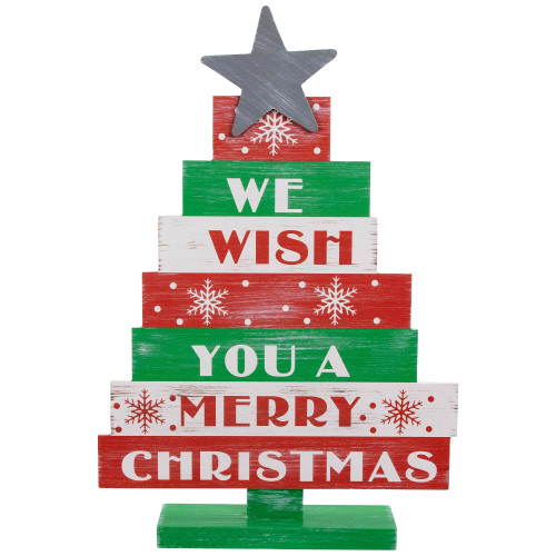 We Wish You A Merry Christmas Wooden Tree Sign - 16.5" - IMAGE 1