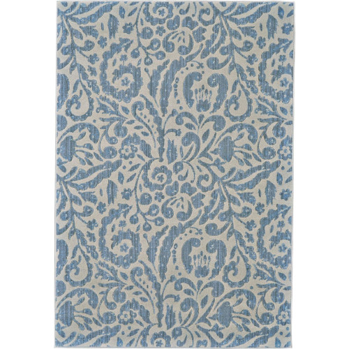 6.5' x 9.5' Blue and Ivory Floral Rectangular Area Throw Rug - IMAGE 1
