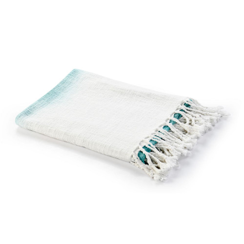 Blue and White Slab Hand Woven Throw Blanket with Fringes 50" x 60" - IMAGE 1