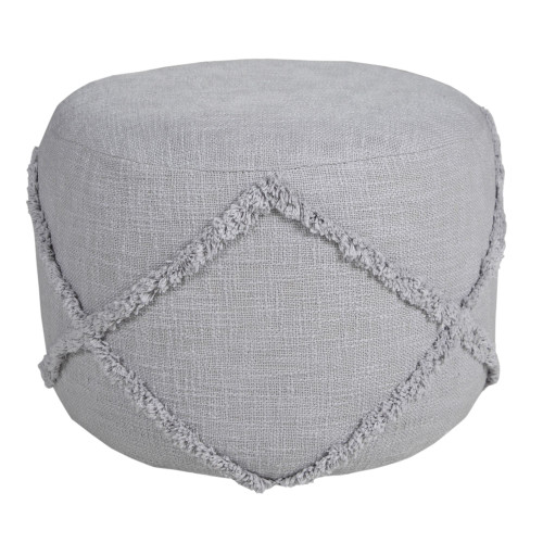 18" Gray Solid Texture Diamond Round Pouf Ottoman - IMAGE 1