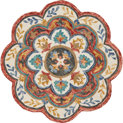 4' Red and Brown Blossom Round Area Throw Rug - IMAGE 1