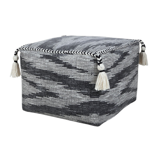 18" Black and Gray Electrostatic Geometric Handcrafted Square Pouf Ottoman - IMAGE 1