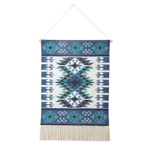 Boho Bordered Woven Cotton Fringed Wall Hanging Tapestry 36" x 19.5" - IMAGE 1