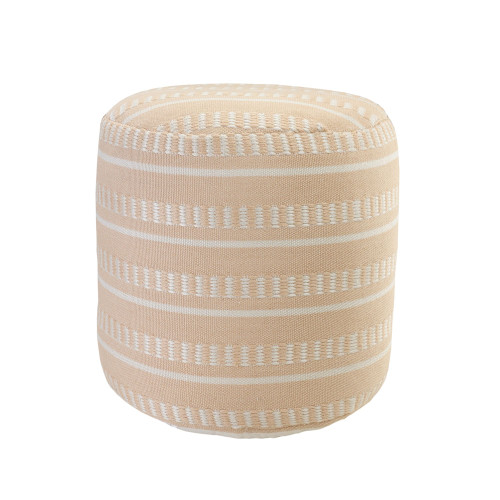 20" Peach and White Striped Round Outdoor Patio Pouf Ottoman - IMAGE 1