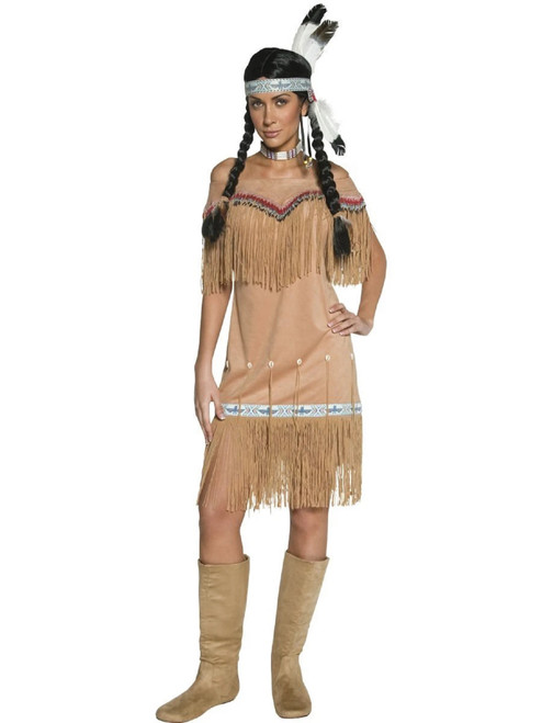 49" Beige and Red Native American Inspired Women Adult Halloween Costume - XL - IMAGE 1