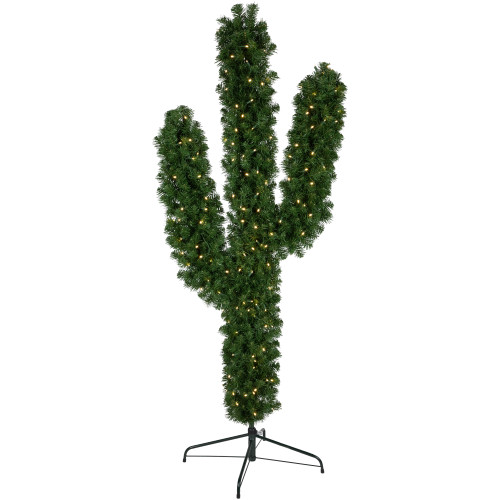 6' Pre-Lit Artificial Pine Cactus Christmas Tree, Warm Clear LED Lights - IMAGE 1