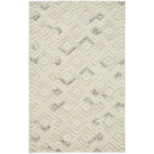 2' x 3' Ivory and Blue Moroccan Diamond Hand Tufted Rectangular Wool Area Throw Rug - IMAGE 1
