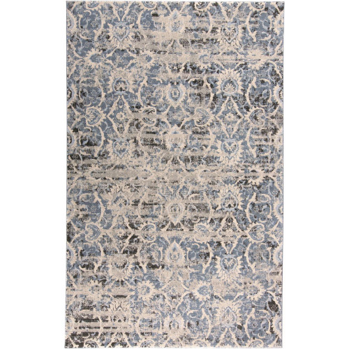 6.5' x 9.5' Blue and Gray Diamond Floral Rectangular Area Throw Rug - IMAGE 1