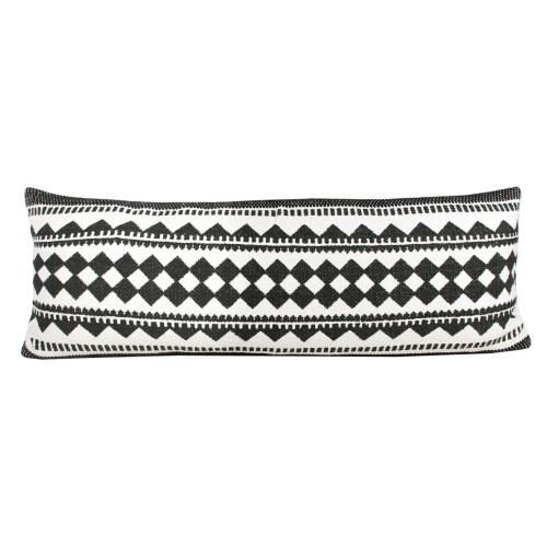 36" Black and White Mosaic Geometric Striped Lumbar Rectangular Throw Pillow - IMAGE 1