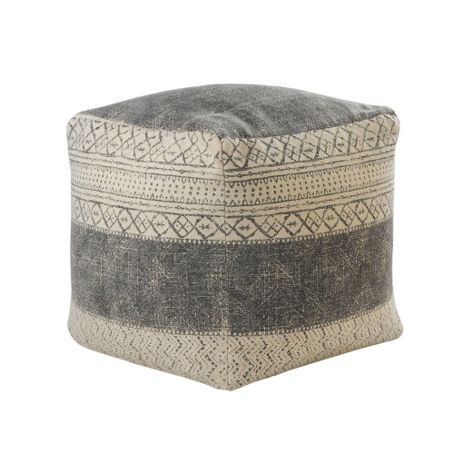 20" Gray and Beige Geometric Handmade Square Pouf Ottoman - IMAGE 1