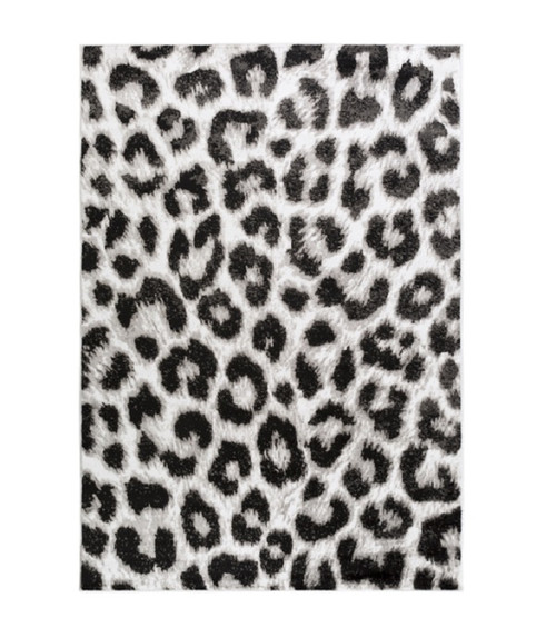 2.15' x 3' Lavish Leopard Snow Cloud Gray, Jet Black and Arctic White Area Throw Rug - IMAGE 1