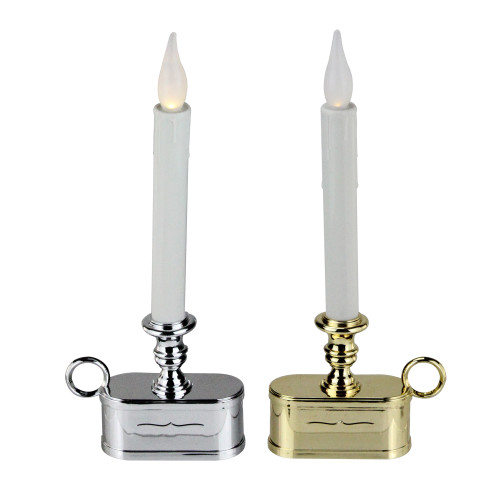 LED Single Light Flickering Window Candles with Base - 11" - Gold and Silver - Set of 12 - IMAGE 1