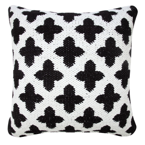 20" Black and White Swiss Cross Geometric Square Throw Pillow - IMAGE 1
