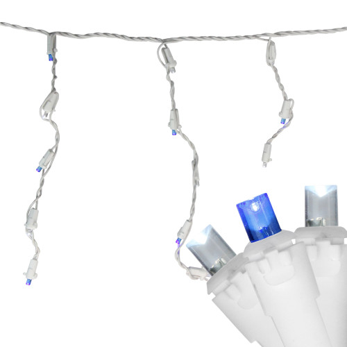 Set of 60 Blue and Pure White Twinkling LED Icicle Christmas Lights - White Wire - IMAGE 1