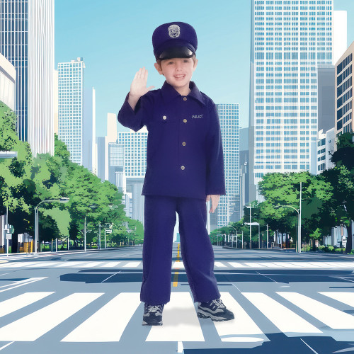 Navy Blue Police Officer Boy Child Halloween Costume - Medium - IMAGE 1