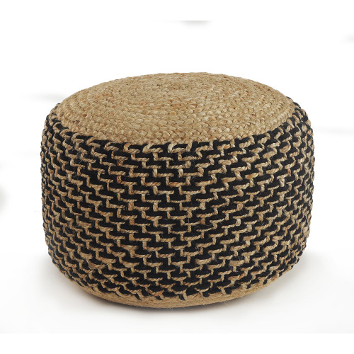 18" Brown and Black Braided Round Pouf Ottoman - IMAGE 1