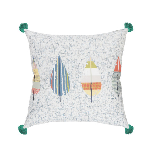 20" Teal Blue and White Summer Leaves Square Throw Pillow - IMAGE 1