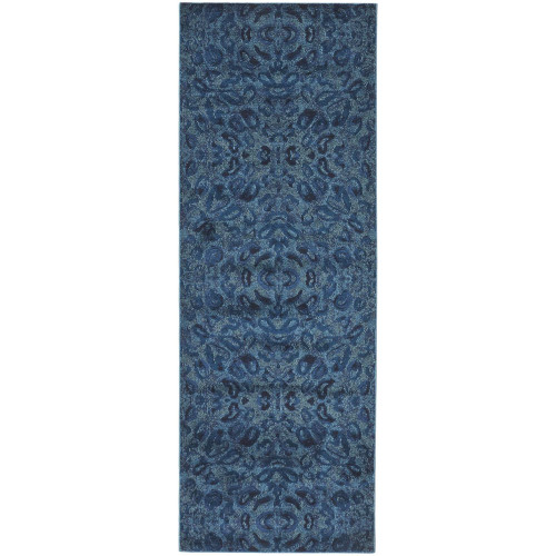 2.75' x 7.75' Ink Blue Ornamental Rectangular Rug Runner - IMAGE 1