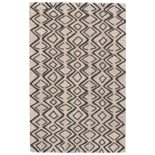 2' x 3' Black and Gray Minimalist Diamond Hand Tufted Rectangular Wool Area Throw Rug - IMAGE 1