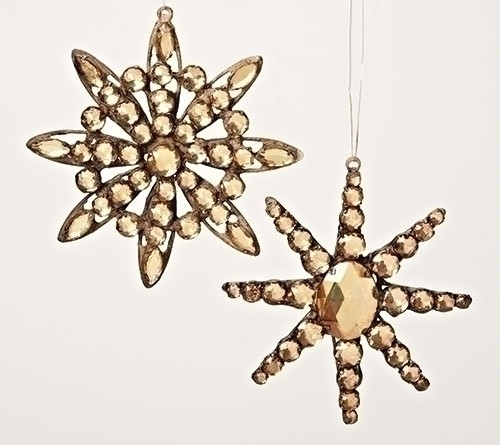 5.25" Amber Jeweled Diamond Gem Snowflake Decorative Christmas Ornament - IMAGE 1