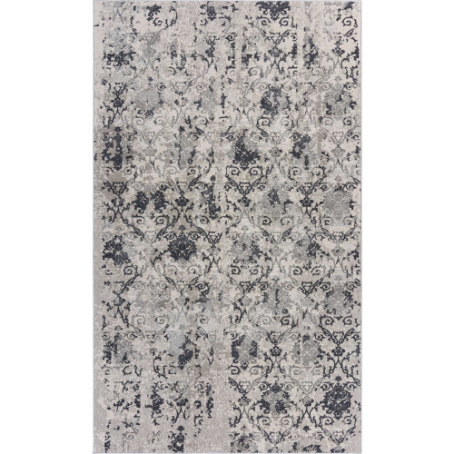 5.25' x 7.5' Beige and Gray Distressed Damask Rectangular Area Throw Rug - IMAGE 1