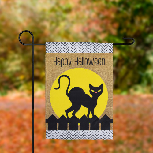 Black Cat "Happy Halloween" Outdoor Garden Flag - 18" x 12.5" - IMAGE 1