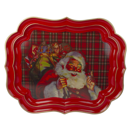 19.75" Red and White Plaid Santa Claus with Gifts Christmas Serving Tray - IMAGE 1
